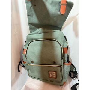 Ugrace Green Canvas Backpack with USB Port – Vintage Style Tech Laptop Bag